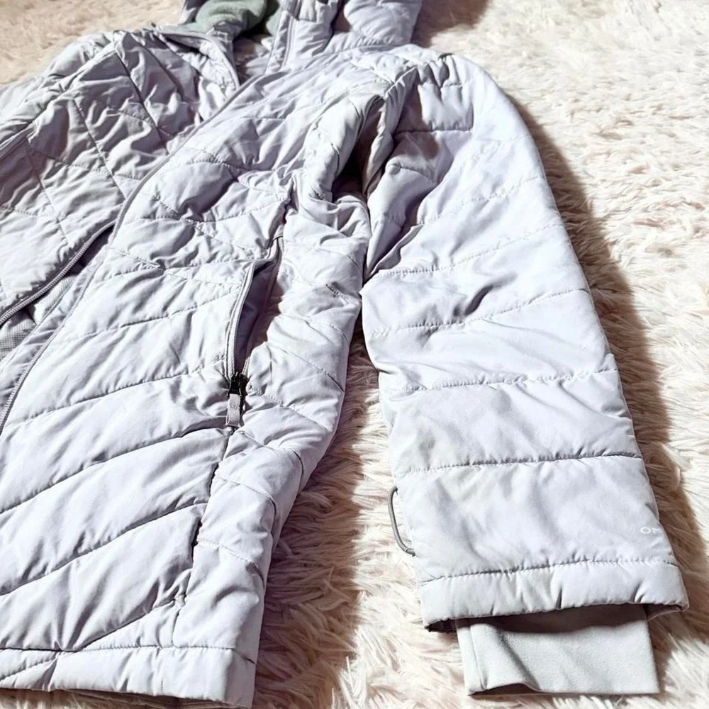 Columbia Pastel Quilted Heavenly Long Hooded Coat Womens L Preppy Gorpcore